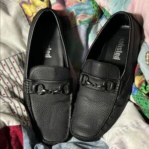 Unlisted by Kenneth Cole Black Pebbled Leather Bit Loafers, Sz 9